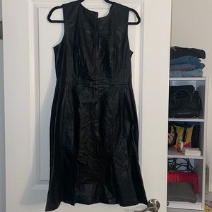 Calvin Klein size 8 black leather knee length dress